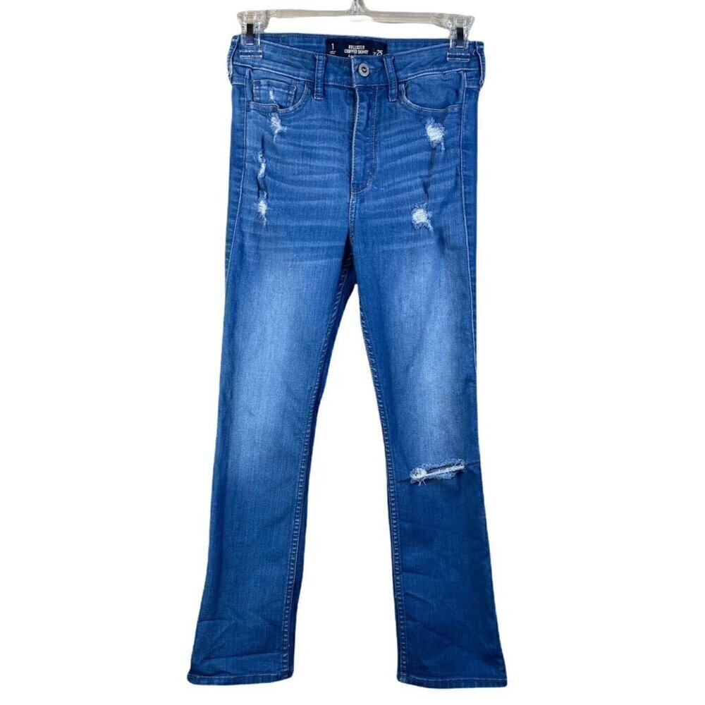 Hollister Jeans Juniors 1/25 High Rise Cropped Distressed Skinny 25x25 Med Wash